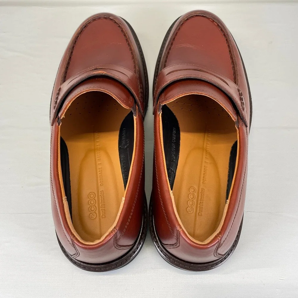 Ecco Metropole London Penny Loafers Mens Size 42 US 8 Brown Leather Dress Shoes